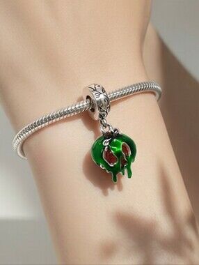 Poisoned Apple Charm S925 Sterling Silver Slide-On Bracelet Disney Villain Inspo
